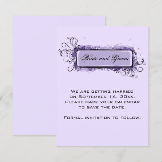 Invitación Boda floral púrpura abstracta salva la fecha