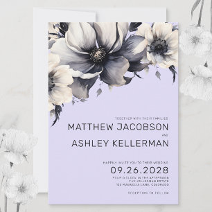 Invitación Boda floral púrpura con acuarela moderna