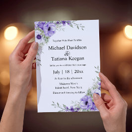 Invitación boda floral púrpura de acuarela formal elegante