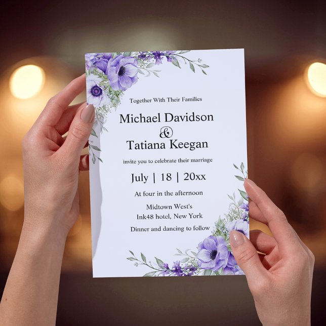 Invitación boda floral púrpura de acuarela formal elegante (Subido por el creador)