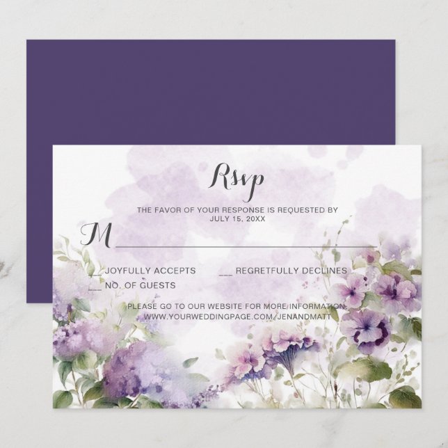 Invitación Boda floral púrpura de Boho Lavender (Anverso / Reverso)