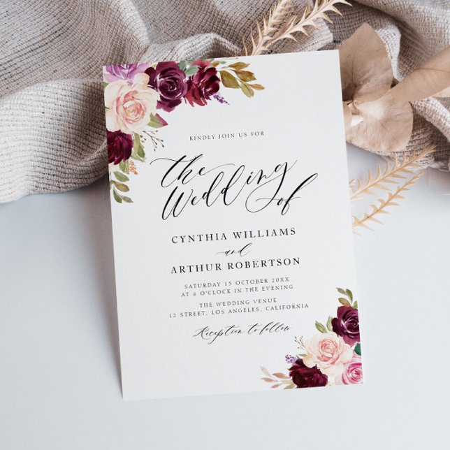 Invitación Boda floral púrpura de ciruela acuática (Subido por el creador)