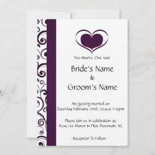 Invitación Boda floral púrpura de dos corazones