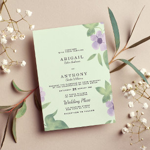 Invitación Boda floral púrpura de lavanda verde de menta de p