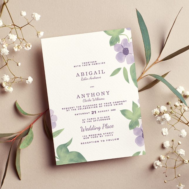 Invitación Boda floral púrpura de lavanda verde de menta de v (Summer mint green lavender purple floral Wedding )