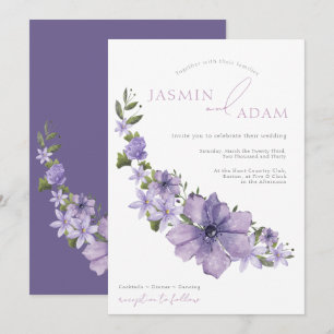 Invitación Boda floral púrpura elegante