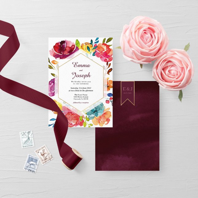 Invitación Boda floral púrpura elegante verano brillante (Subido por el creador)