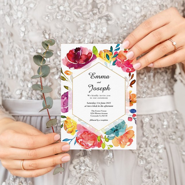 Invitación Boda floral púrpura elegante verano brillante (Subido por el creador)