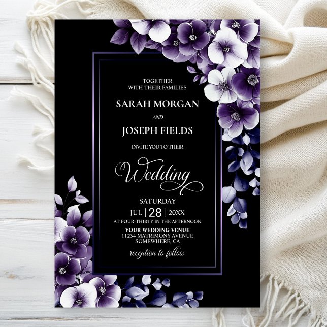 Invitación Boda floral púrpura moderno (Subido por el creador)