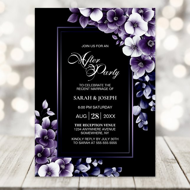 Invitación Boda Floral Púrpura Moderno Después De Fiesta (Subido por el creador)