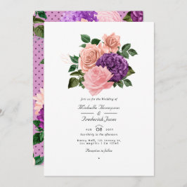 Invitación Boda floral púrpura rosa y lavanda