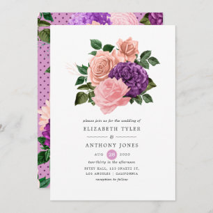 Invitación Boda floral púrpura rosa y lavanda
