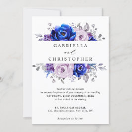 Invitación Boda floral púrpura Royal Blue Lilac