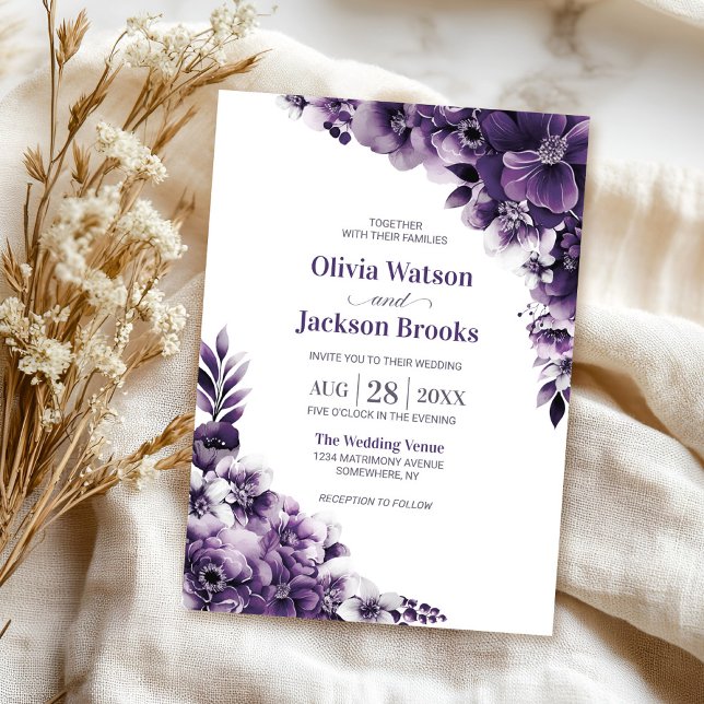 Invitación Boda floral púrpura rustica (Subido por el creador)