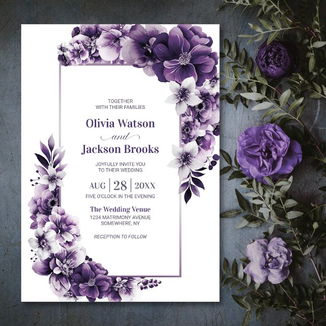 Invitación Boda floral púrpura rustica (Subido por el creador)