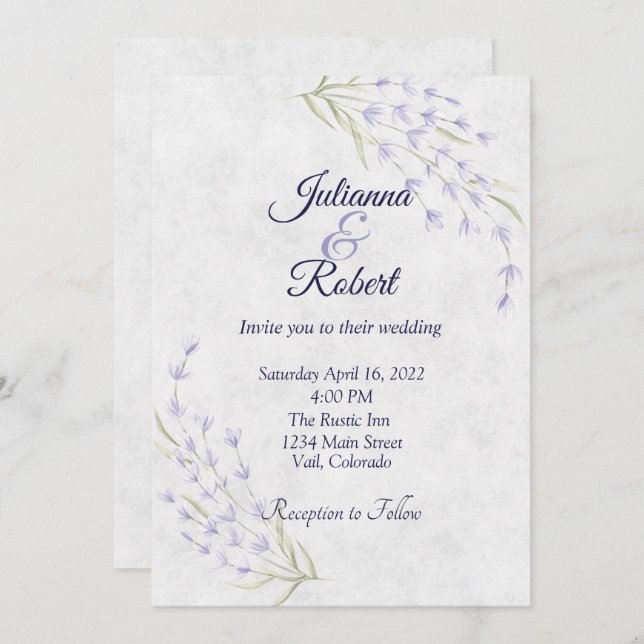 Invitación Boda floral púrpura simple (Anverso / Reverso)