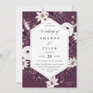 Invitación Boda floral púrpura y blanca - Púrpura V2
