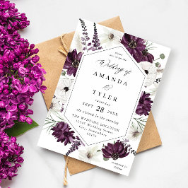 Invitación Boda floral púrpura y blanca V2