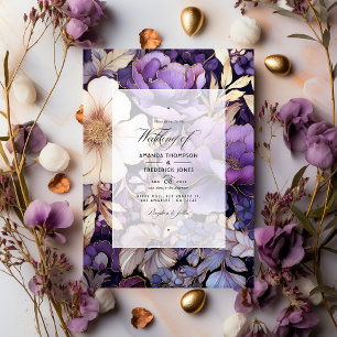 Invitación Boda floral púrpura y dorada