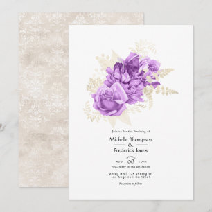 Invitación Boda floral púrpura y marfil