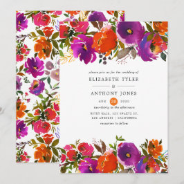 Invitación Boda floral púrpura y naranja
