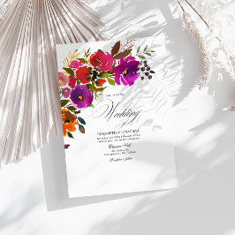 Invitación Boda floral púrpura y naranja