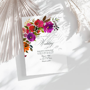 Invitación Boda floral púrpura y naranja