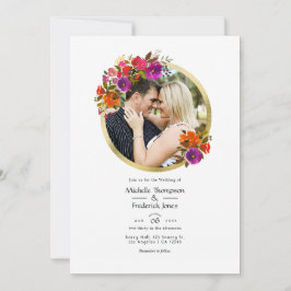 Invitación Boda floral púrpura y Naranja