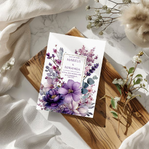 Invitación Boda floral púrpura y rosa del jardín de amatista