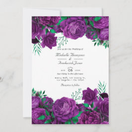 Invitación Boda floral púrpura y verde Código QR Rsvp