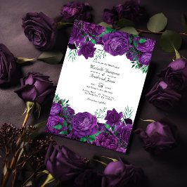 Invitación Boda floral púrpura y verde Código QR Rsvp