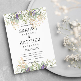 Invitación Boda floral purpurina de oro verde de la menta de