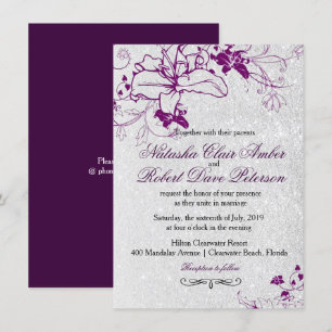 Invitación Boda floral Purpurina Púrpura Profundo