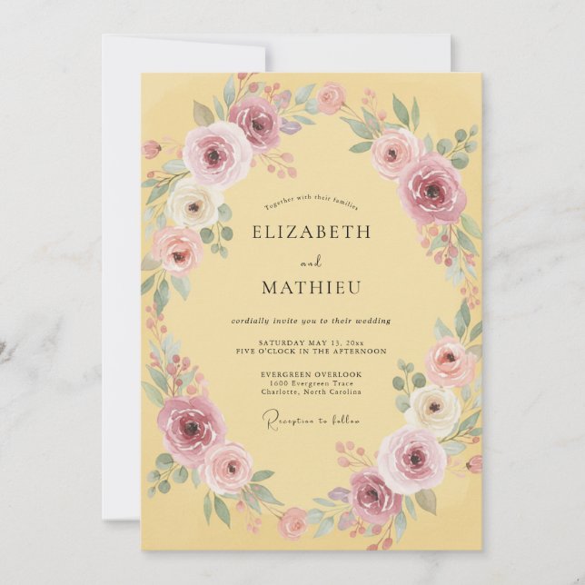 Invitación Boda floral radiante amarilla (Anverso)