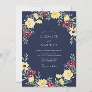 Invitación Boda floral radiante azul marino