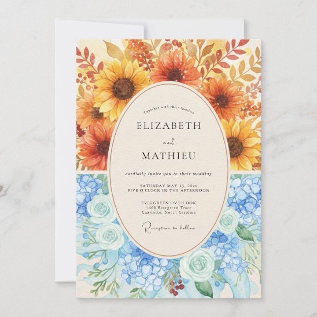 Invitación Boda floral radiante Azure Amarillo (Anverso)