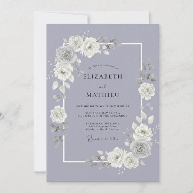 Invitación Boda floral radiante de lavanda (Anverso)