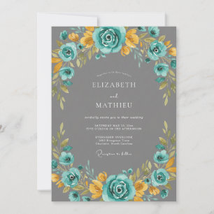 Invitación Boda floral radiante en azul verdoso