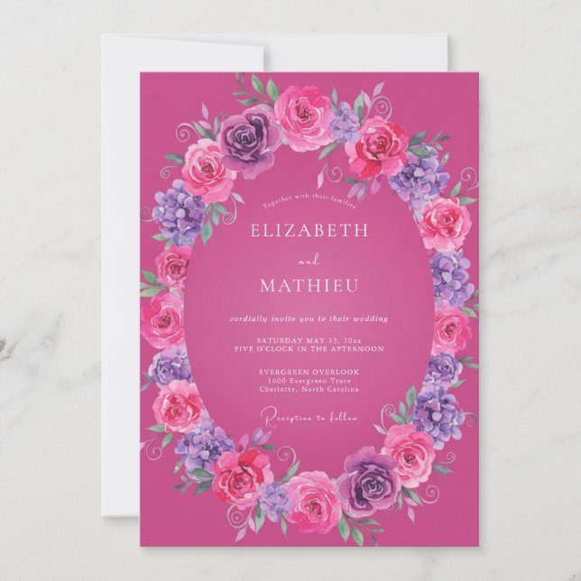 Invitación Boda floral radiante magenta (Anverso)