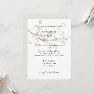 Invitación Boda floral ramas árbol pájaro crema marfil