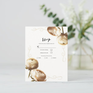 Invitación Boda floral Ranunculus crema y blanca RSVP