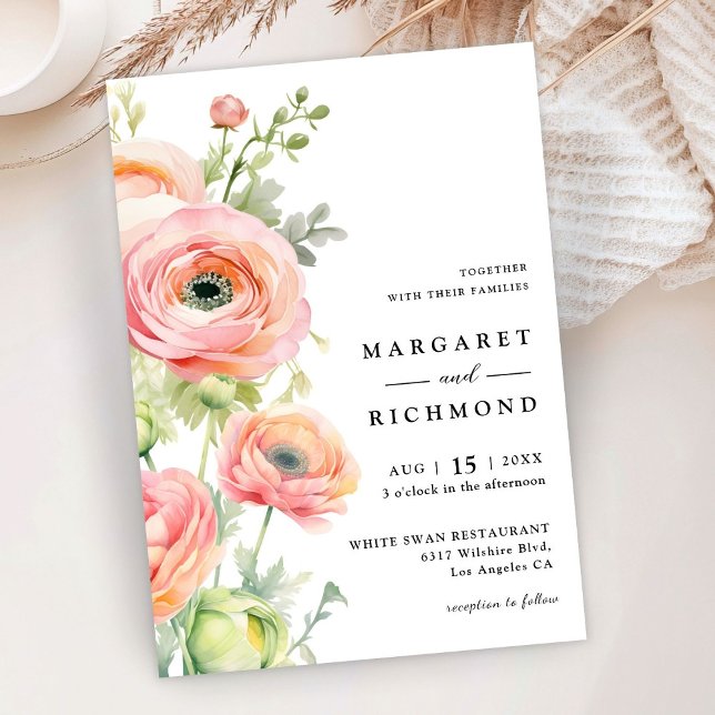 Invitación Boda floral Ranunculus verde rosa y sabio de Rubor (Subido por el creador)