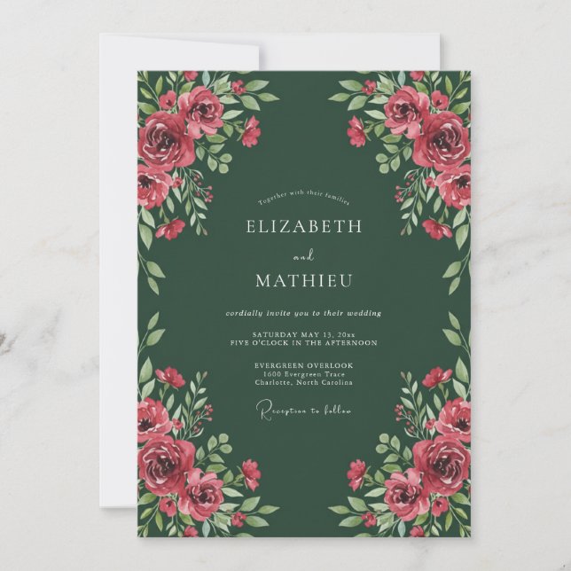 Invitación Boda floral real bosque verde (Anverso)