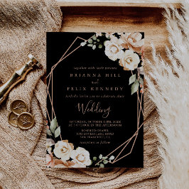 Invitación Boda floral real formal geométrico negro