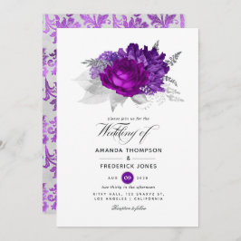 Invitación Boda floral real morado y plateado