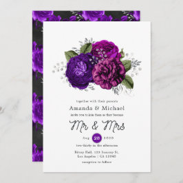 Invitación Boda floral real morado y plateado