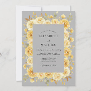 Invitación Boda Floral Refinada Amarillo Dorado