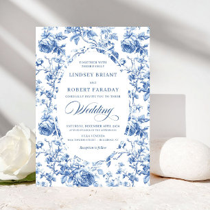 Invitación Boda floral refinada Royal Blue Toile de Jouy