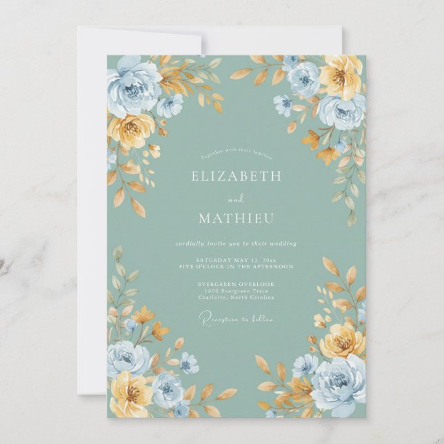 Invitación Boda Floral Refinada Verde Salvia (Anverso)