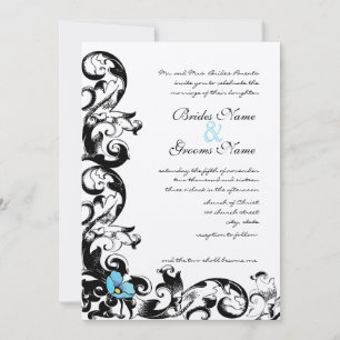Invitación Boda Floral Remolino de Amapola Azul Acuático